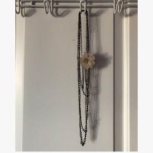 Forever 21 Long Flower and Faux Pearl Necklace
